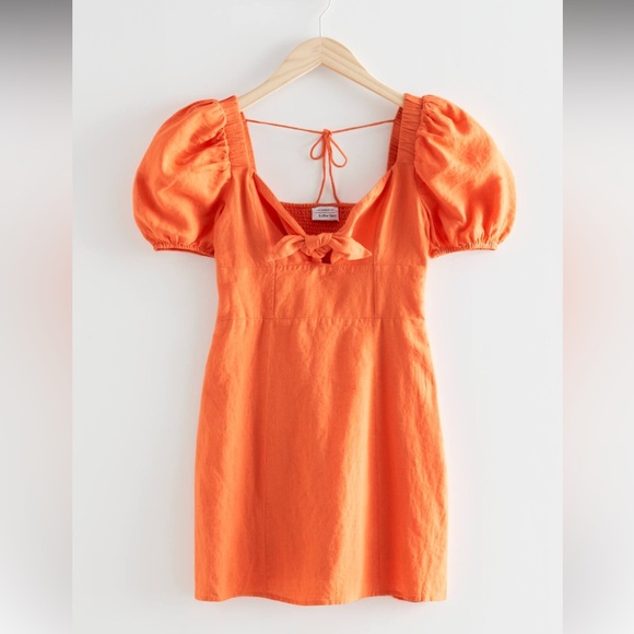 Bow Detail Linen Mini Dress NEW - Picture 1 of 8